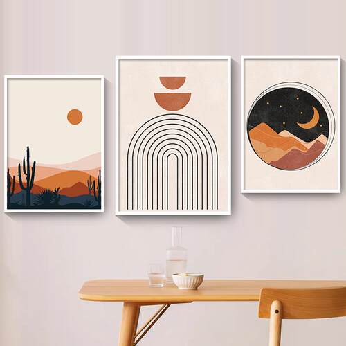 Abstract Vintage Poster Sun and Moon Canvas Painting Rainbow