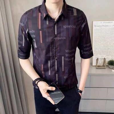 Seven-point Sleeve Shirt Mens Short-sleeved Casual Slim-fit