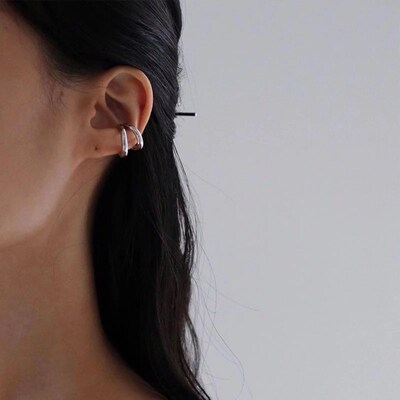 Fake Piercing Earcuff Double Circle Ear Cuff Faux Earrings f