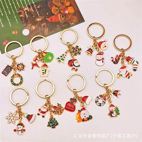 Christmas Keychain Cute Snowman Gift Box Cartoon Bag Pendant