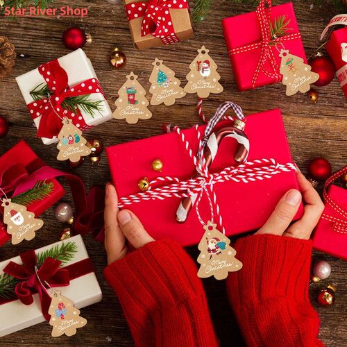 48PCS Christmas tags, kraft paper Christmas tree decorations
