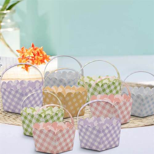 5Pcs Colorful Candy Boxes Plaid Easter Paper Gifts Buckets F
