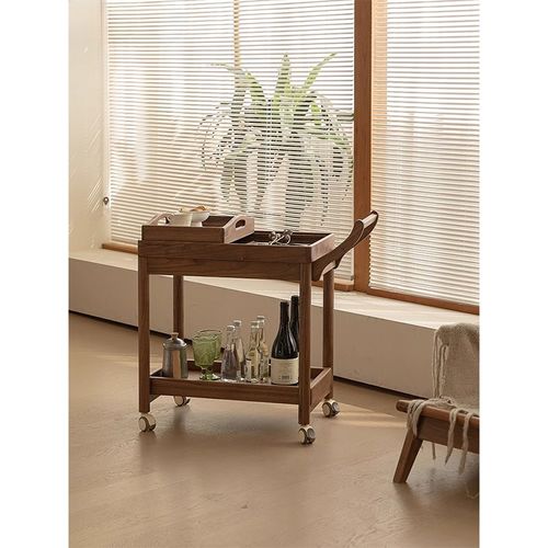 北美黑胡桃木边几小推车客厅沙发可移动带轮茶几全实木角几边柜