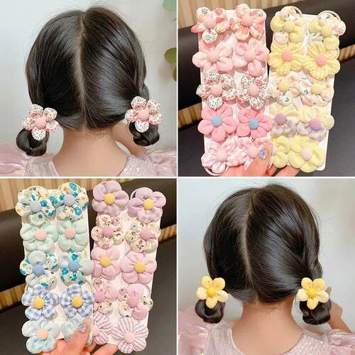 10 Pcs/Set  Baby Girl Cute Colors Flower Hair Bands Ponytail