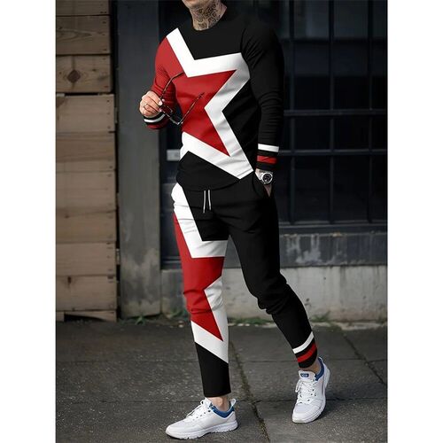 Spring And Fall Mens Long Sleeve Pant Sets Red And Blue Str