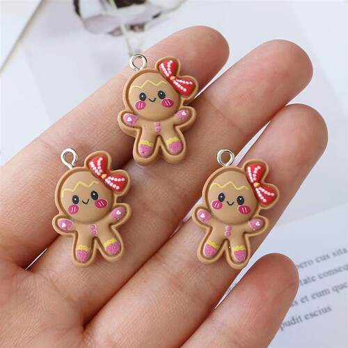 10pcs Resin Lady Gingerbread Charms Christmas Pendant for DI