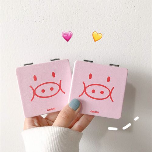 Mini Mirror Square Shape Girl Mini Cute Printing Double Side