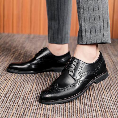 breathable casual leather carved mens business formal shoes