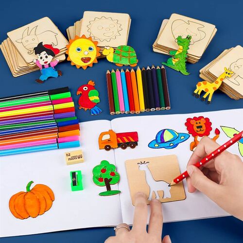 20Pcs Kids Wooden Drawing Stencils Kit DIY Decor Reusable Ed