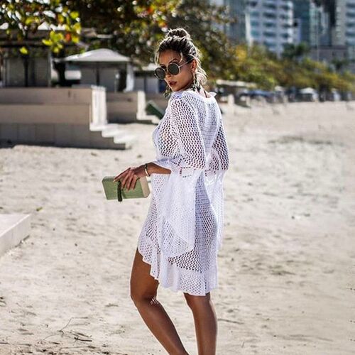 New Crochet Cover Up Lace Hollow Swimsuit Beach Dress Women