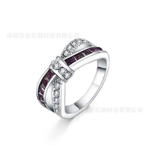 Diamond-set zircon amethyst ring lattice womens ring ring p