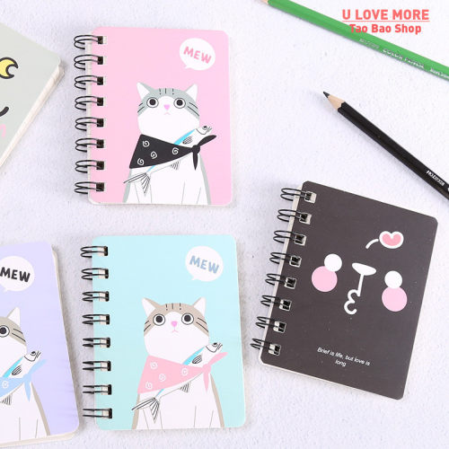 A7 Mini Spiral Notebook Cartoon Cat Notepad Kawaii Personal