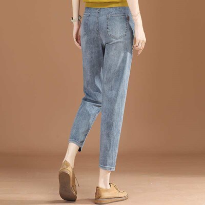 Elastic-waist jeans for women, summer new style, loose, fash