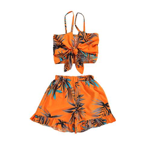 2-7Y Fashion Toddler Baby Girls Clothes Set Leaf print Sleev