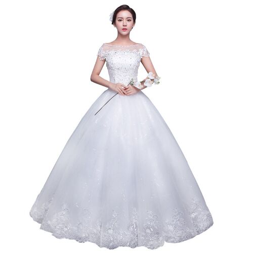 Embroidery Wedding Dress Lace Up  New Bride Plus Size Weddin
