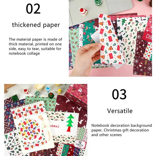 12 Sheet Merry Christmas Scrapbook Paper Pad Plaid Snowflake