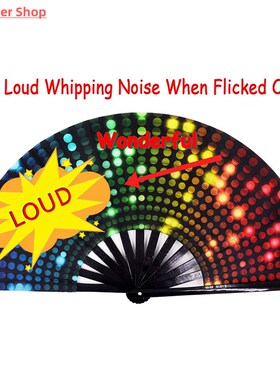 34 cm Large Folding Hand Fan Fold 1 pcs Dot Rainbow Print Bl