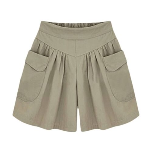 Summer Women Plus Size Solid Color Elastic Waist Casual Loos