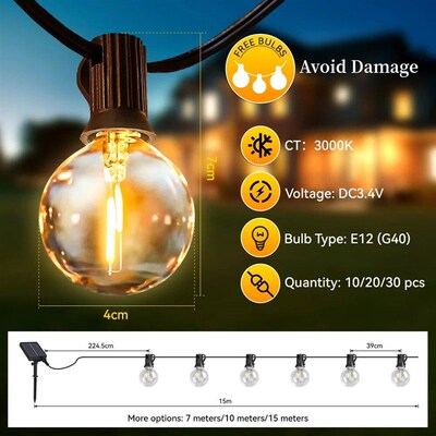 Outdoor Solar Light Waterproof String Warm Light Bulb With R