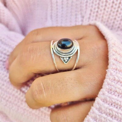 Luxury Black Stone Ring Zircon Bridal Engagement Wedding Rin