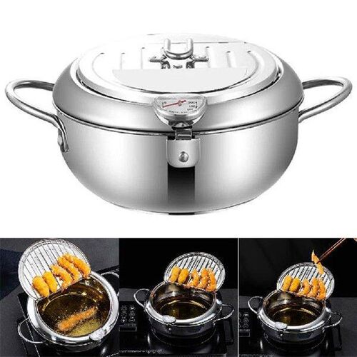 Japanese Style Cooking Pot with Thermometer Lid Oil Drip