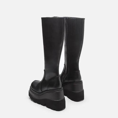 Women Knee High Boots Womens Zip Leather Buckle High Boots