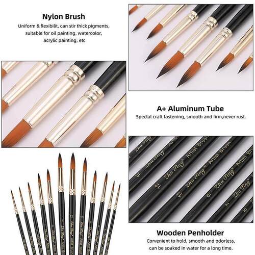 12pcs Paint Brushes Set Professional Paint Brush Round Point