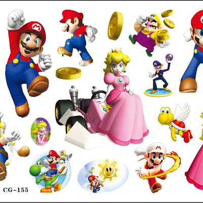 Super Mario Bros Tattoo Stickers Kawaii Anime Figure Toys Ki