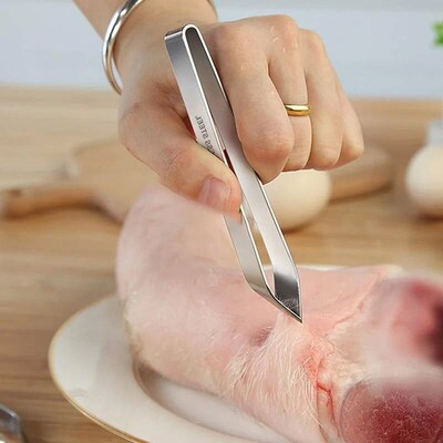 2Pcs Stainless Steel Fish Bone Tweezers Set Pincer Clip Pull