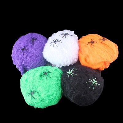 Halloween Scary Party Scene Props White Sretchy Cobweb Spide