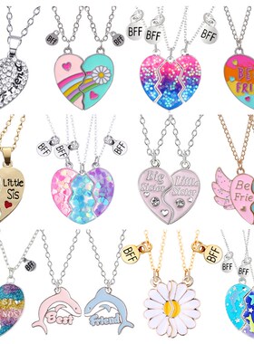 rendy Simple Heart Necklace Sisters Pendant 2/3 Pcs BFF Lett