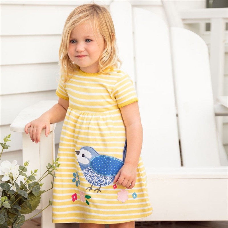 Jumping Meters Yellow White Striped Cartoon Dress Applique A - 实物图