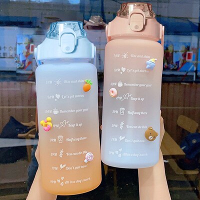 2 Liter Water Bottle with Straw Female Girls Large Portable