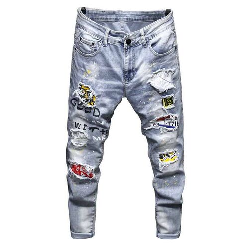 Menstrouers Milled White Paint Jeans Mens European Station
