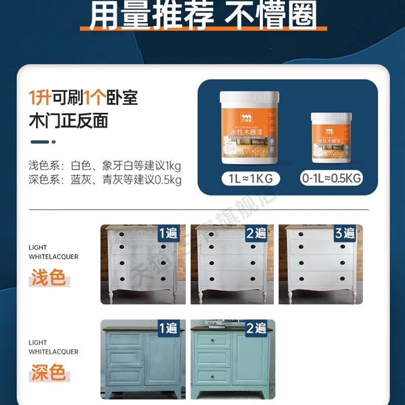三青水性木器漆木门旧家具翻新改色漆家用自刷实木哑光白色漆涂料