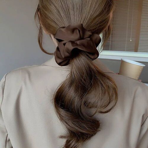Korean Woman Big Elegant Silk Elastics Hair Band Girls Solid