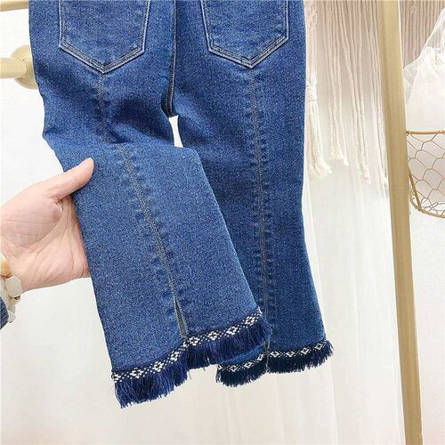 Childrens Wear Girls Tassel Split Flared Trousers Children