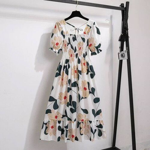 Spring Summer Chiffon Dresses Fashion Female Elastic Waist