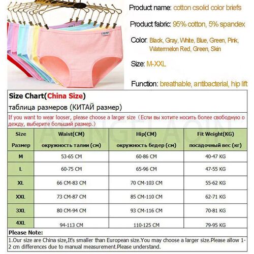 Plus Size Panties Womens Cotton Underwear Girls Briefs Soli
