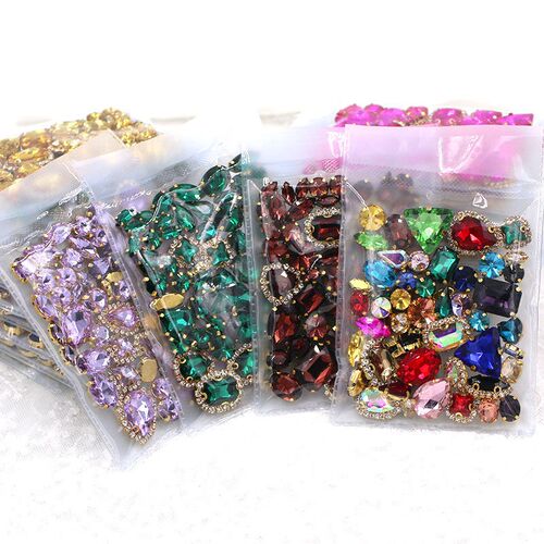 50pcs/Bag Shiny 24 Color Mixed Shape Sew on Glass Rhinestone