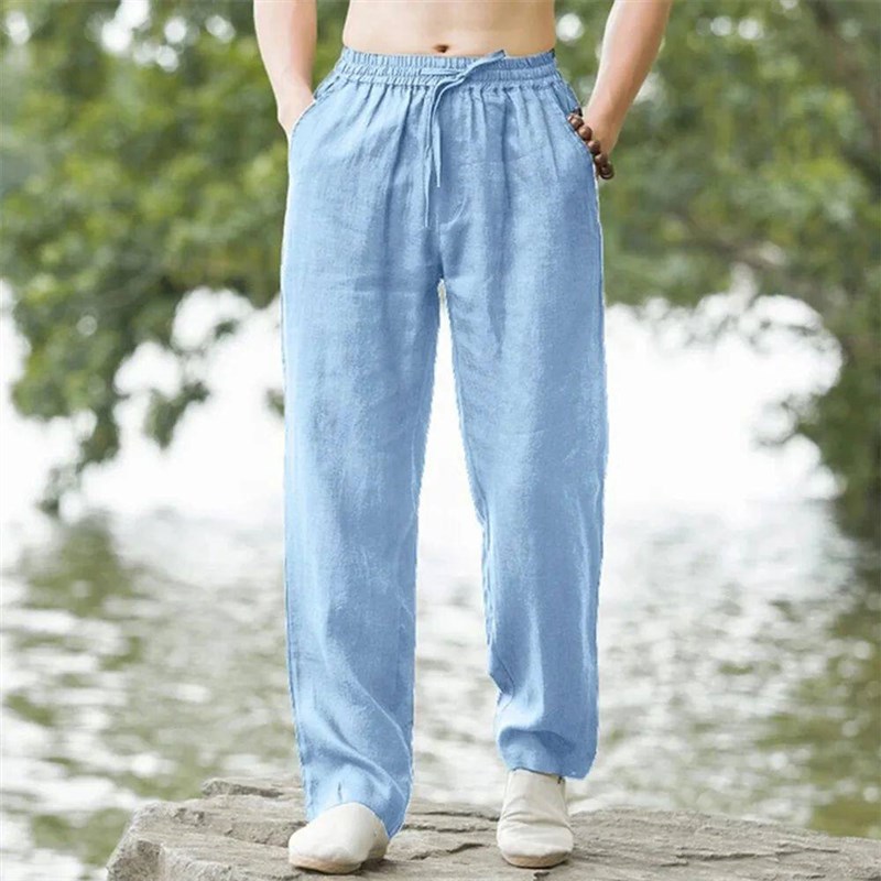 Mens Beach Pants Joggers  Sreetwear Cotton Linen Sweatpants - 实物图