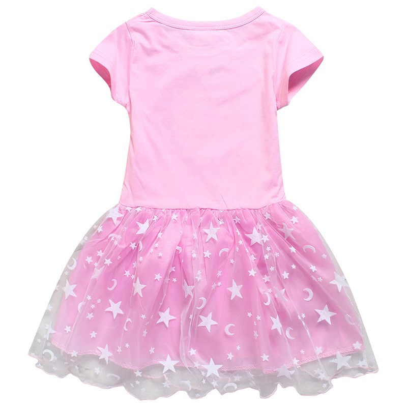 Summer Kids Dresses for Girls Cartoon girl and The Bear Shor图片