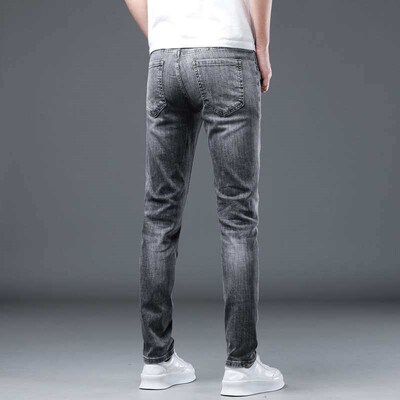 Spring and Summer New Stetch Jeans Mens Thin Casual Slim-fi