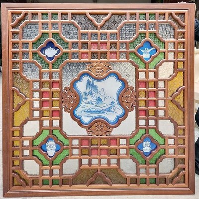 西关满洲窗屏风海棠压花彩色岭南花格非贴纸艺术玻璃广州旧街改造