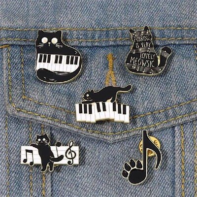 Black And White Keys On The Piano Enamel Pins Cat And