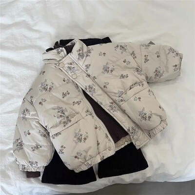 Winter Toddler Girl Parkas Cotton Padded Floral Print Long S