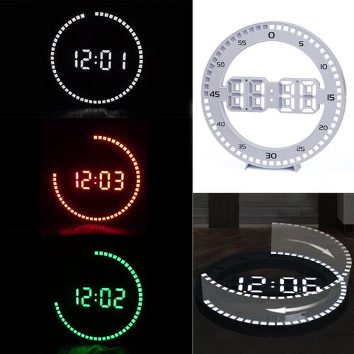 Silent 3D Digital Circular Luminous LED Wall Clock Alarm wit