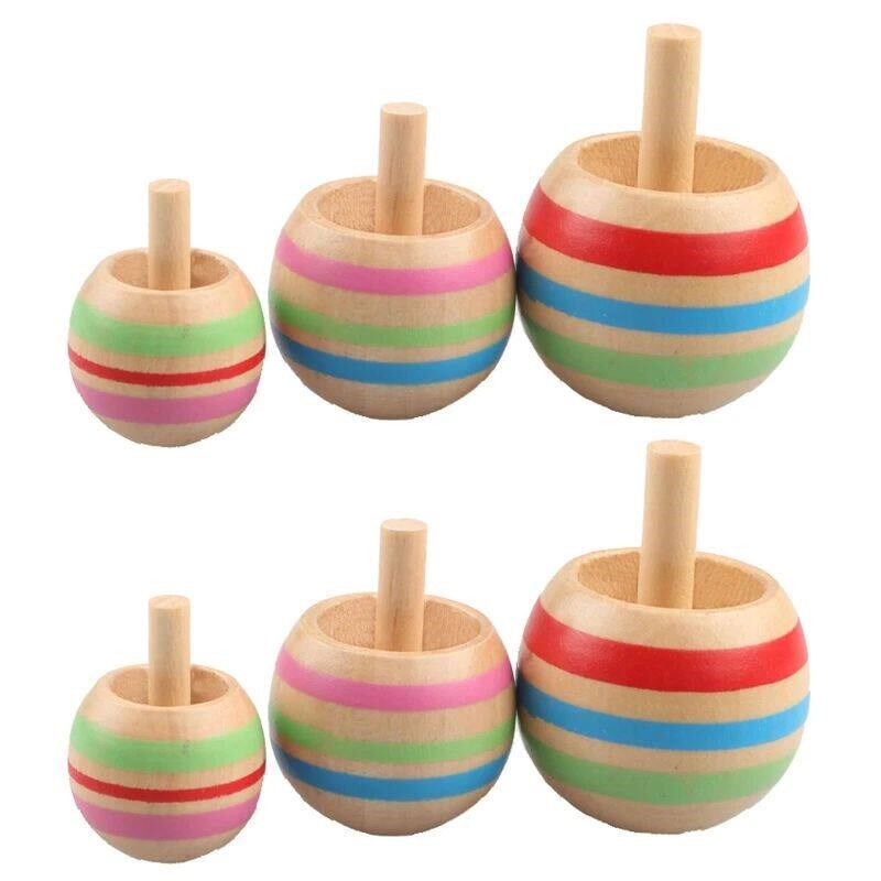 6Pcs Rotary Gyro Wooden Spinning Tops Magic Finger Gyro Inte - 实物图