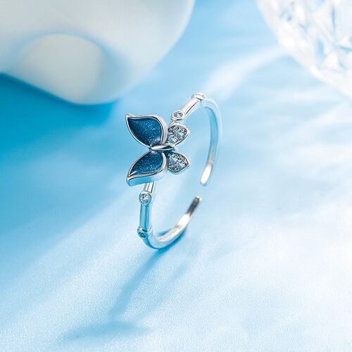 Blue Elegant Butterfly Rings for Women Korean Trendy Inlaid