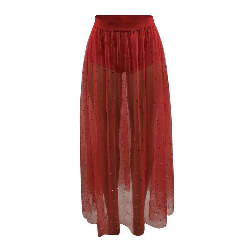 Skirts For Women rendy Summer Mesh High Waist Galaxy Solid C图片